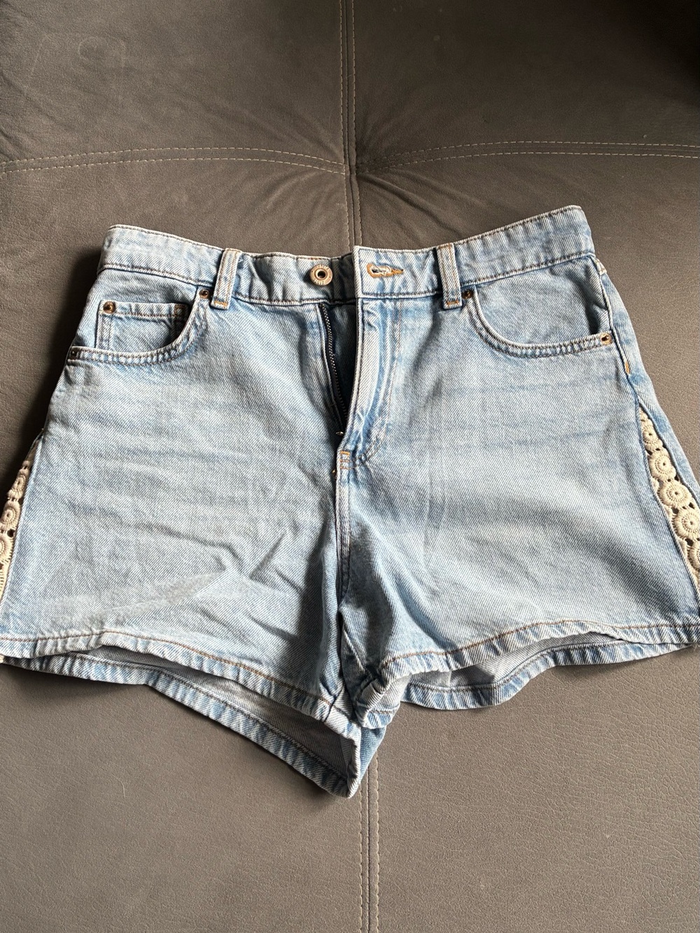 Zara Denim Shorts with Crochet Lace Detail - Picture 2 of 4